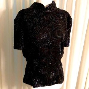 Papell Boutique Black Beaded evening top in M